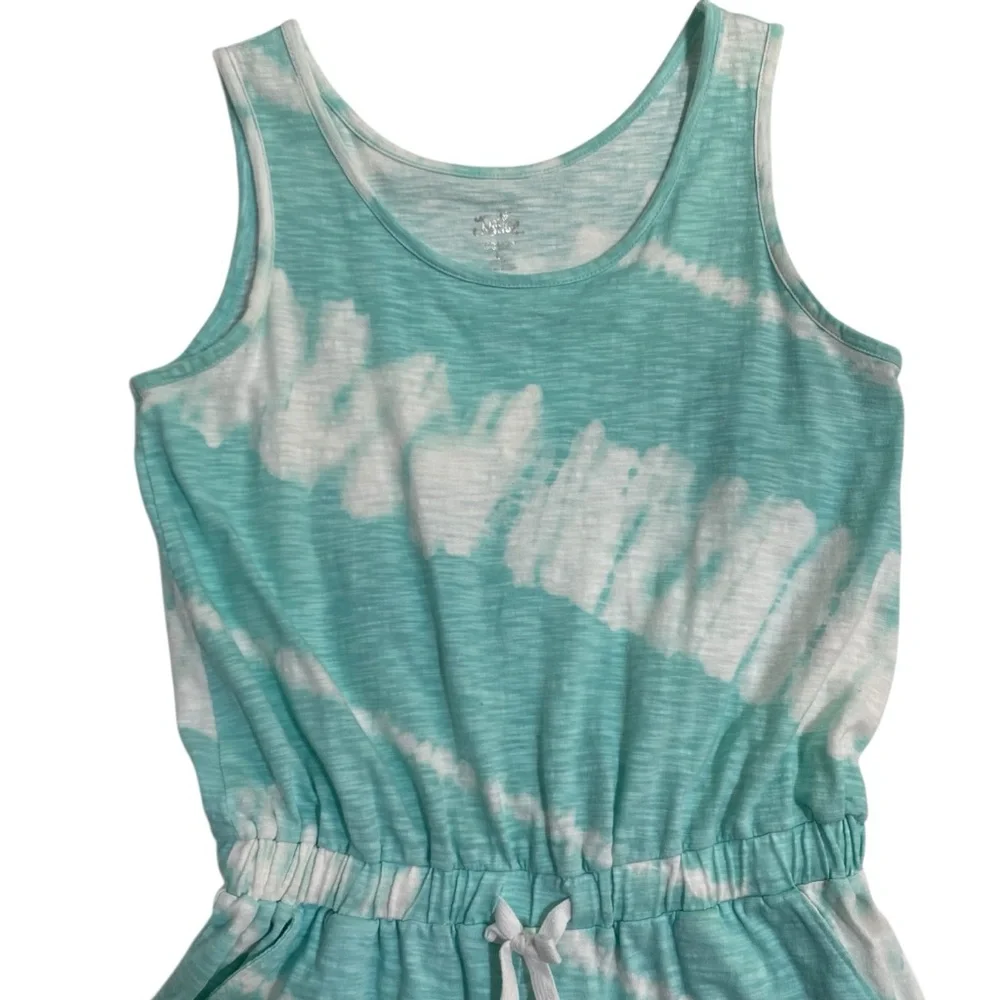 Justice Romper Shorts Tank Style Aqua and White Tie-Dye Size 12/14 Large Girls